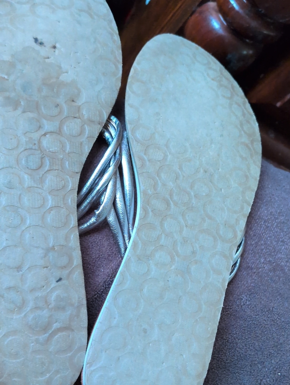 Coach Silver Braided Leather Thong Sandals - Silver - Picture 2 of 3